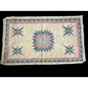 Kilim Flatweave Wool Area Rug 3 x 5 Southwestern Geometric Starburst Pastels